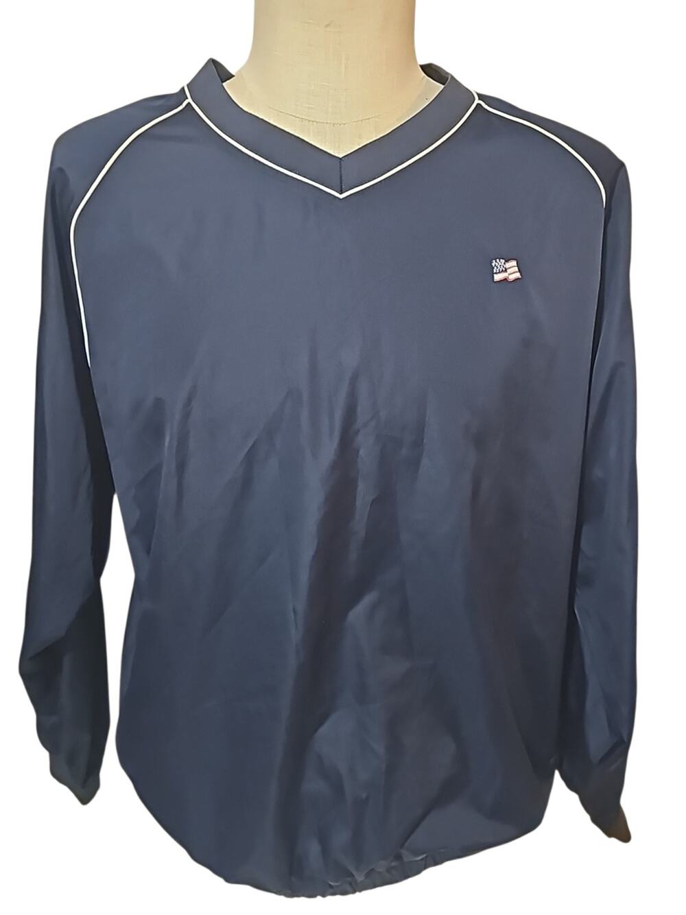 FootJoy Navy Golf Windbreaker Pullover Jacket Men’s XL V-Neck USA Flag